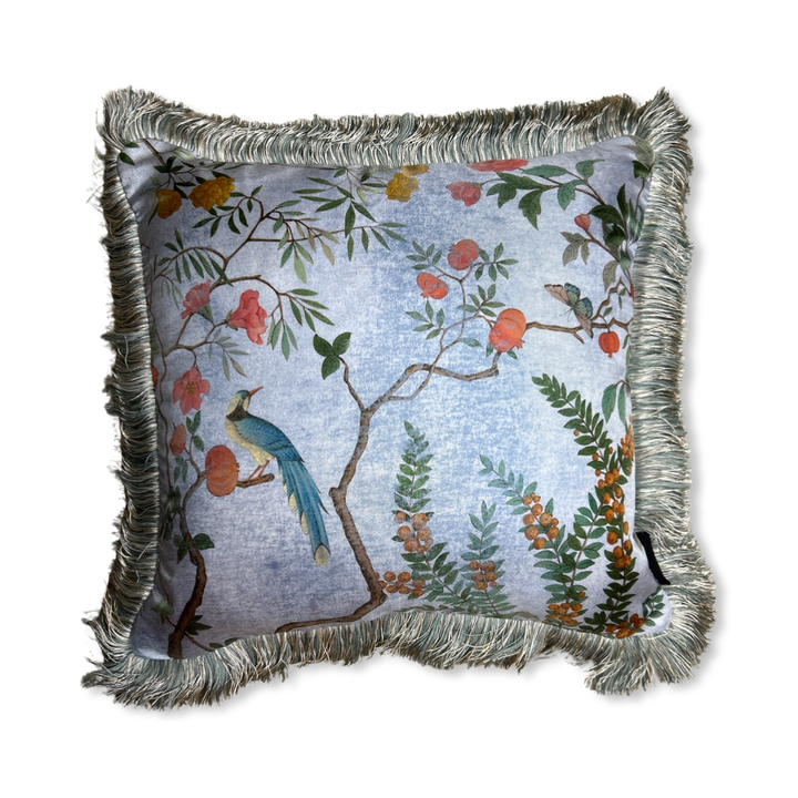 Tree of Life Chinoiserie Blue Vintage Silk Scarf Pillows