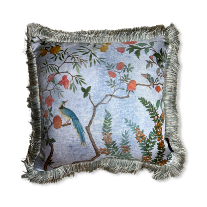 Tree of Life Chinoiserie Blue Vintage Silk Scarf Pillows