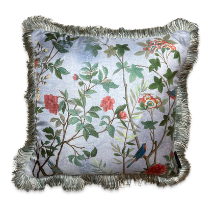 Tree of Life Chinoiserie Blue Vintage Silk Scarf Pillows