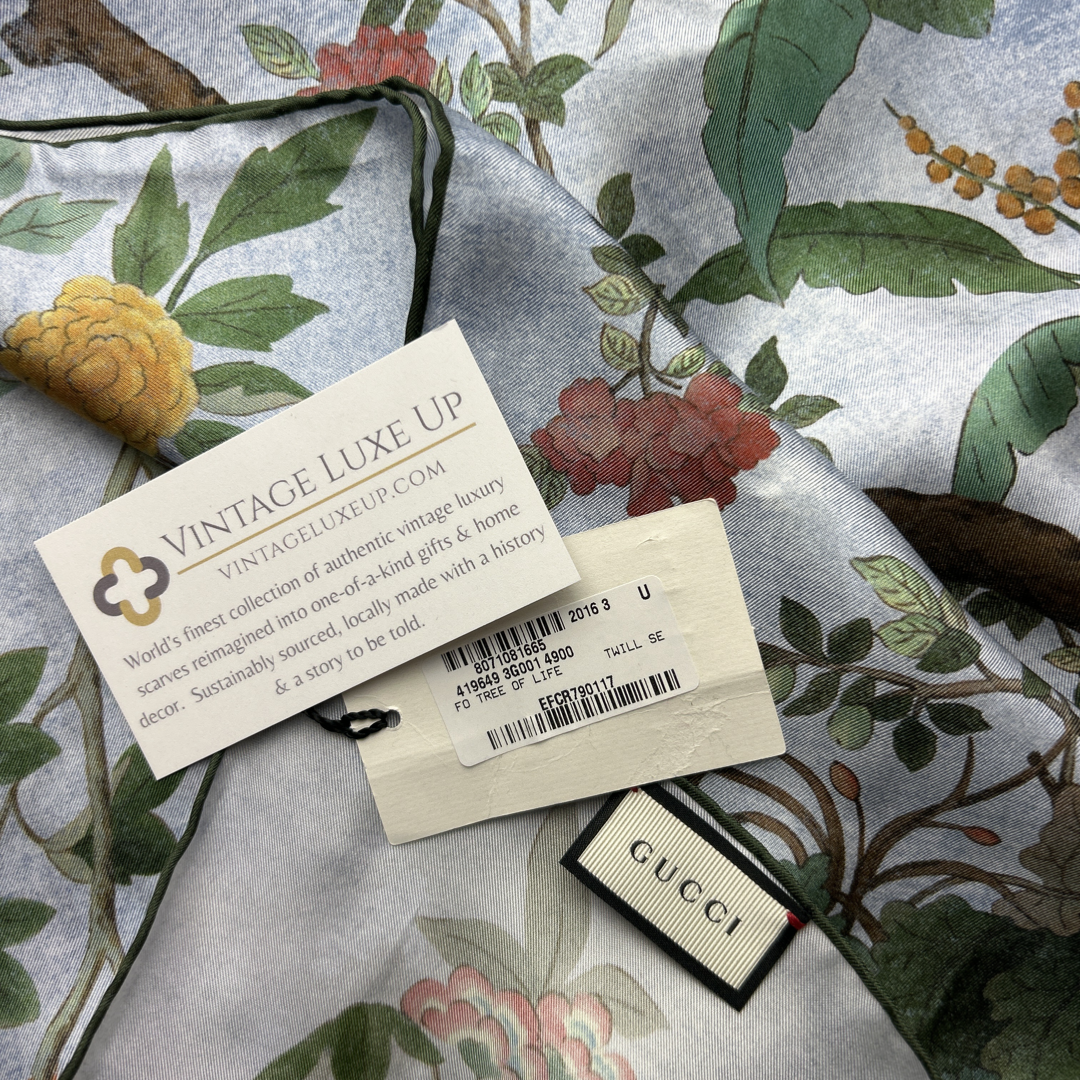 Tree of Life Chinoiserie Blue Vintage Silk Scarf Pillows
