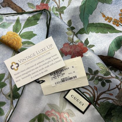 Tree of Life Chinoiserie Blue Vintage Silk Scarf Pillows