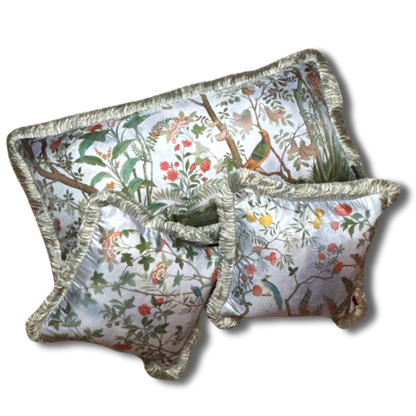Vintage Gucci Pillow Tree of Life Tian Chinoiserie Blue Vintage Silk Scarf Pillows at Vintage Luxe Up
