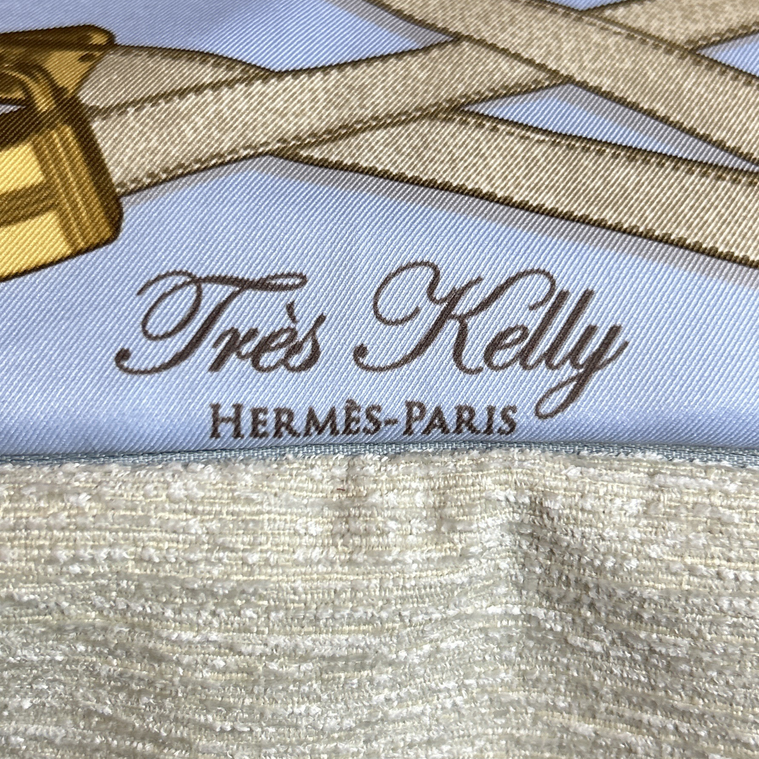 Très Kelly Blue Vintage Silk Scarf Pillow 28"