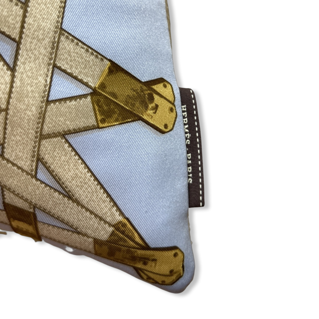 Très Kelly Blue Vintage Silk Scarf Pillow 28"