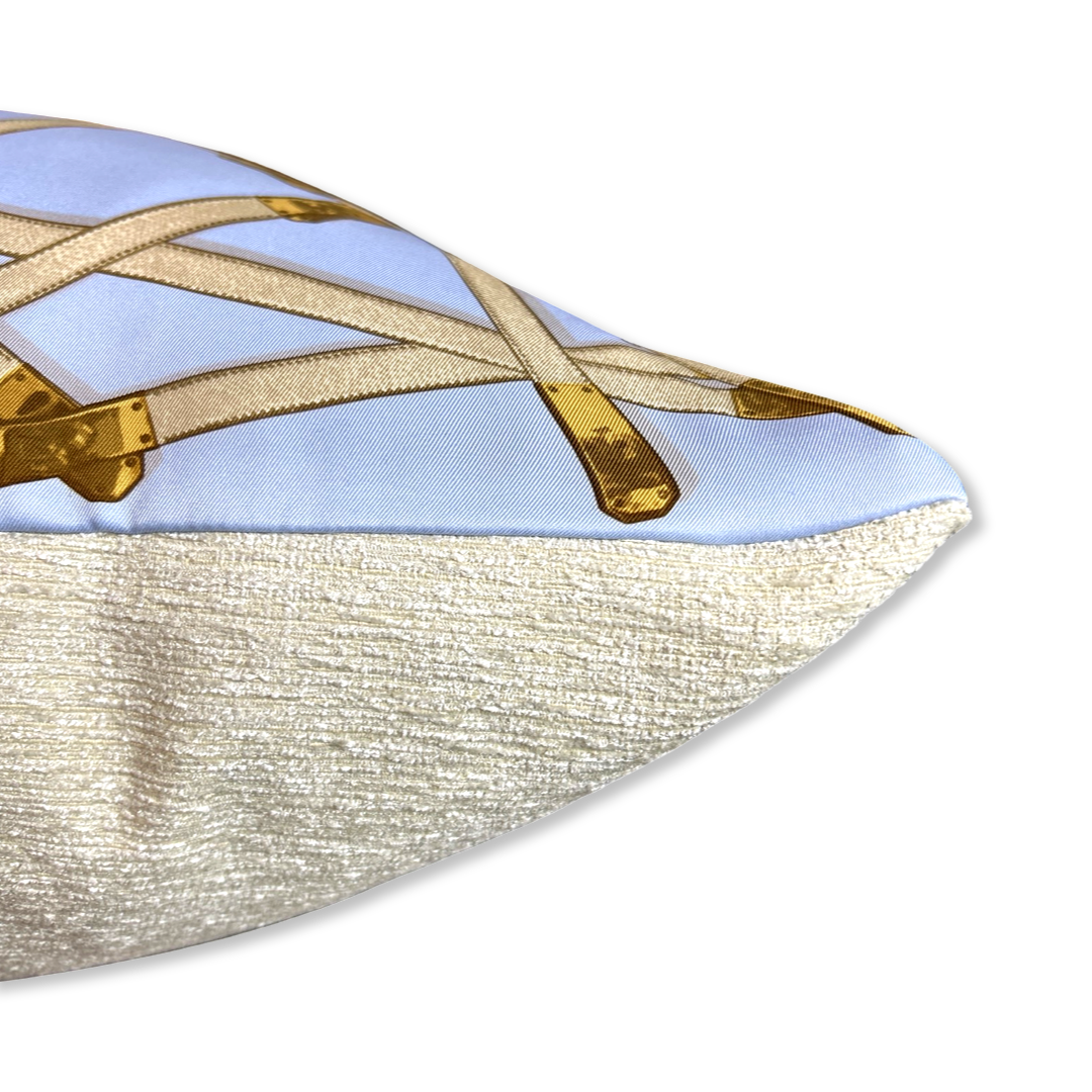 Très Kelly Blue Vintage Silk Scarf Pillow 28"
