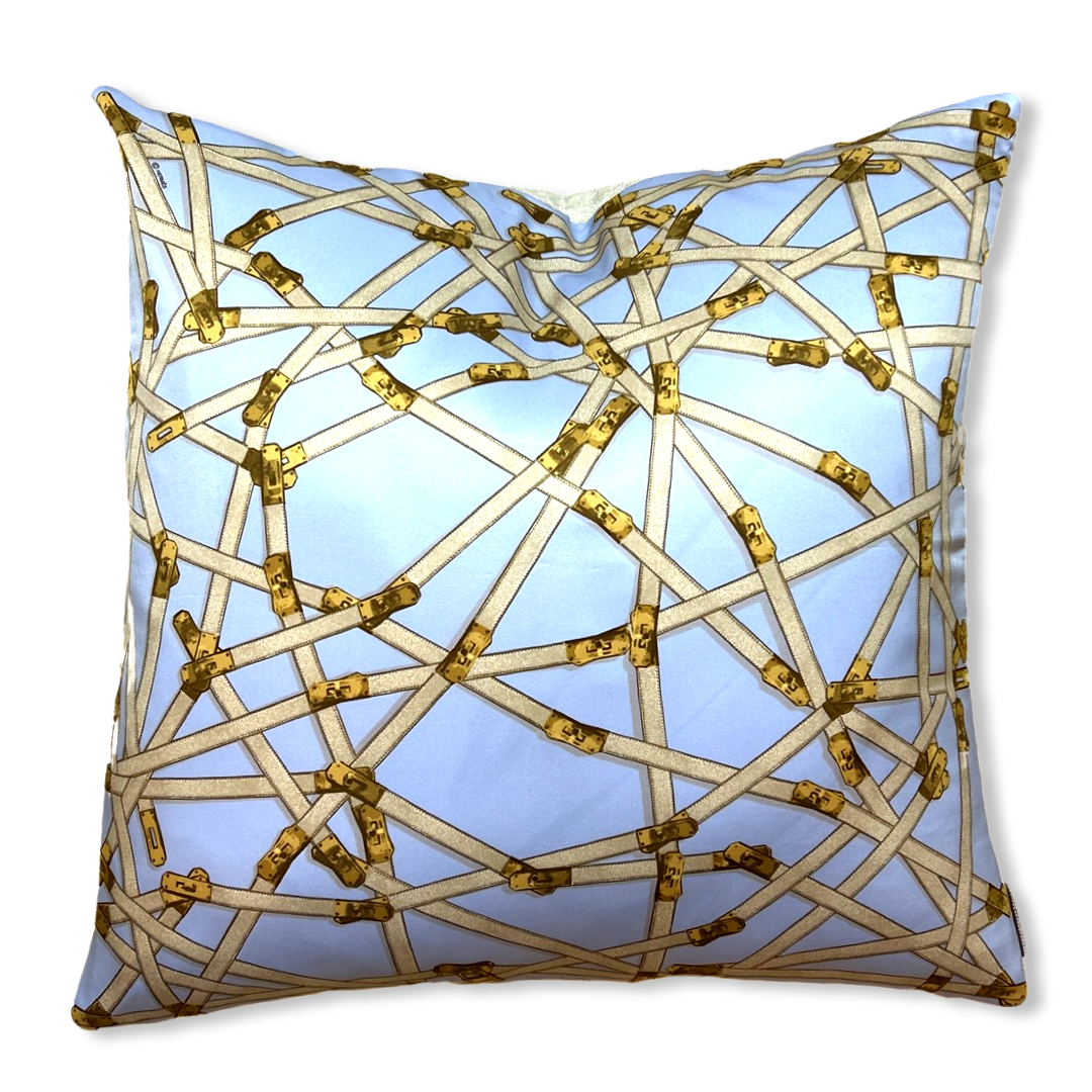 Vintage Hermes Pillow Très Kelly Blue Vintage Silk Scarf Pillow 28" at Vintage Luxe Up