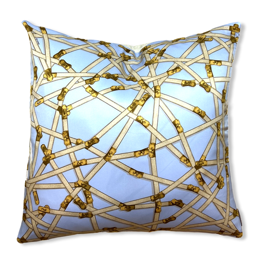 Vintage Hermes Pillow Très Kelly Blue Vintage Silk Scarf Pillow 28" at Vintage Luxe Up