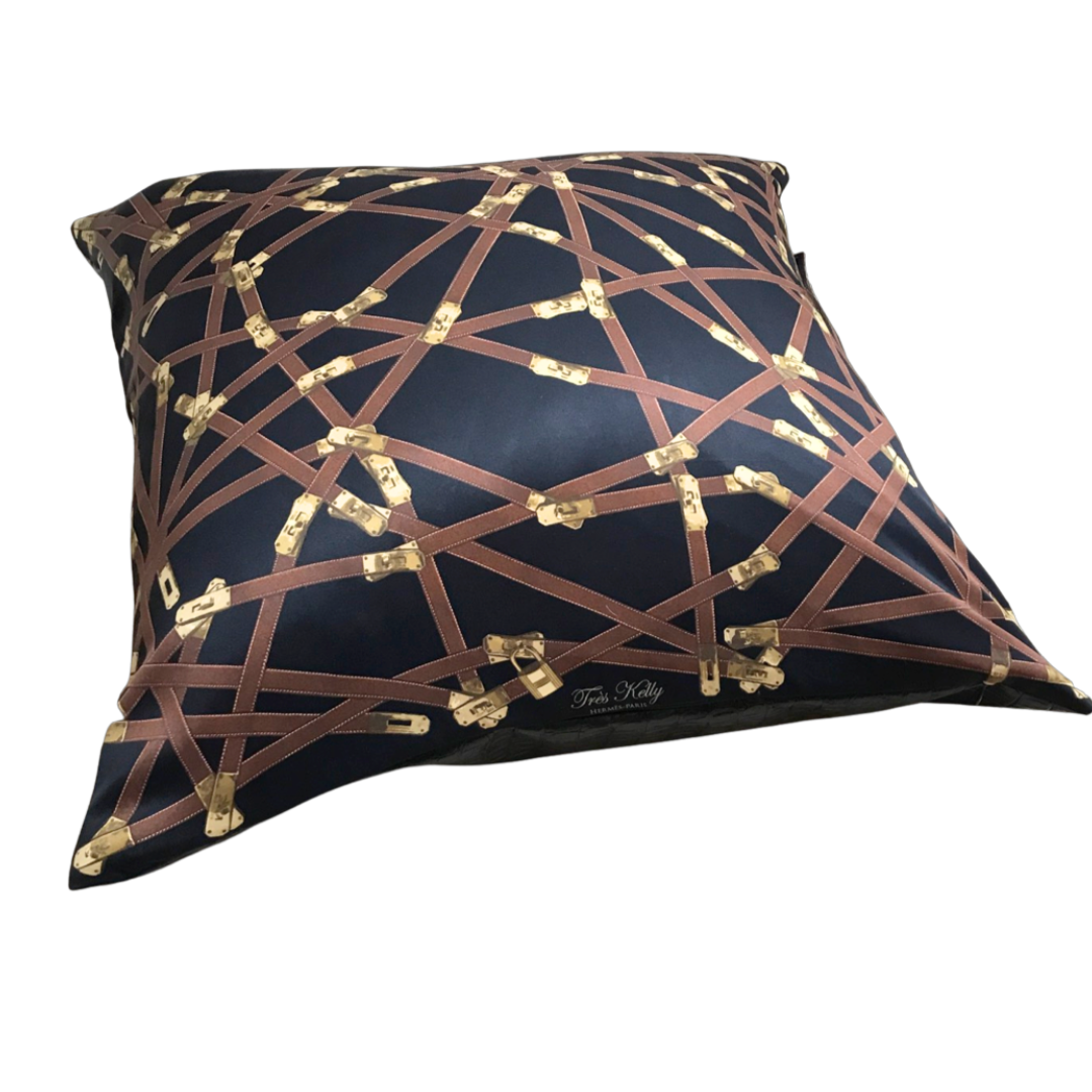 Très Kelly Noir Vintage Silk Scarf Pillows 28"