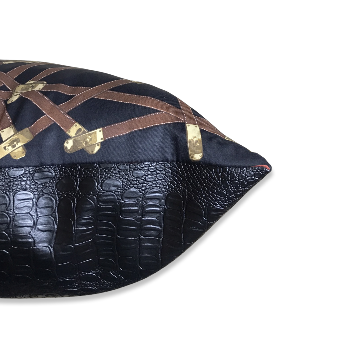 Très Kelly Noir Vintage Silk Scarf Pillows 28"