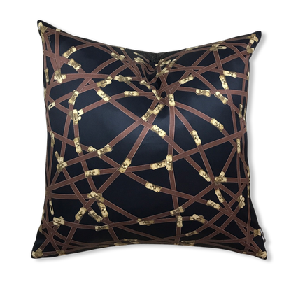 Vintage Hermes Pillow Très Kelly Noir Vintage Silk Scarf Pillows 28" at Vintage Luxe Up