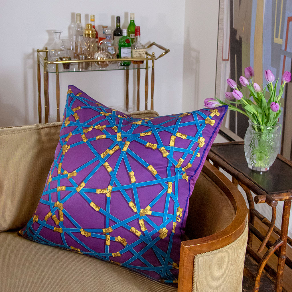 Très Kelly Vintage Silk Scarf Pillow 28"