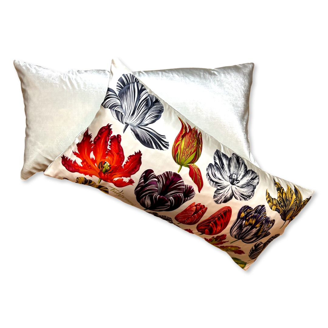 Tulipomanie Vintage Silk Scarf Lumbar Pillows 35"