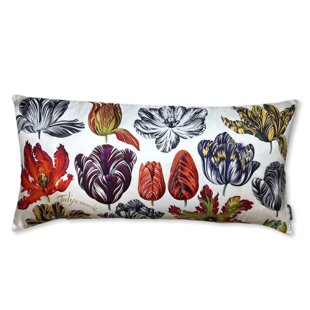 Tulipomanie Vintage Silk Scarf Lumbar Pillows 35"
