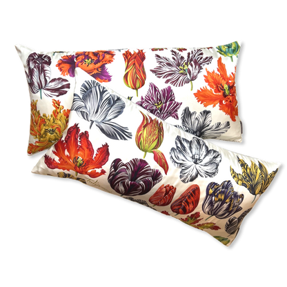 Vintage Hermes Pillow Tulipomanie Vintage Silk Scarf Lumbar Pillows 35" at Vintage Luxe Up
