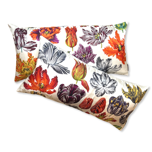 Vintage Hermes Pillow Tulipomanie Vintage Silk Scarf Lumbar Pillows 35" at Vintage Luxe Up
