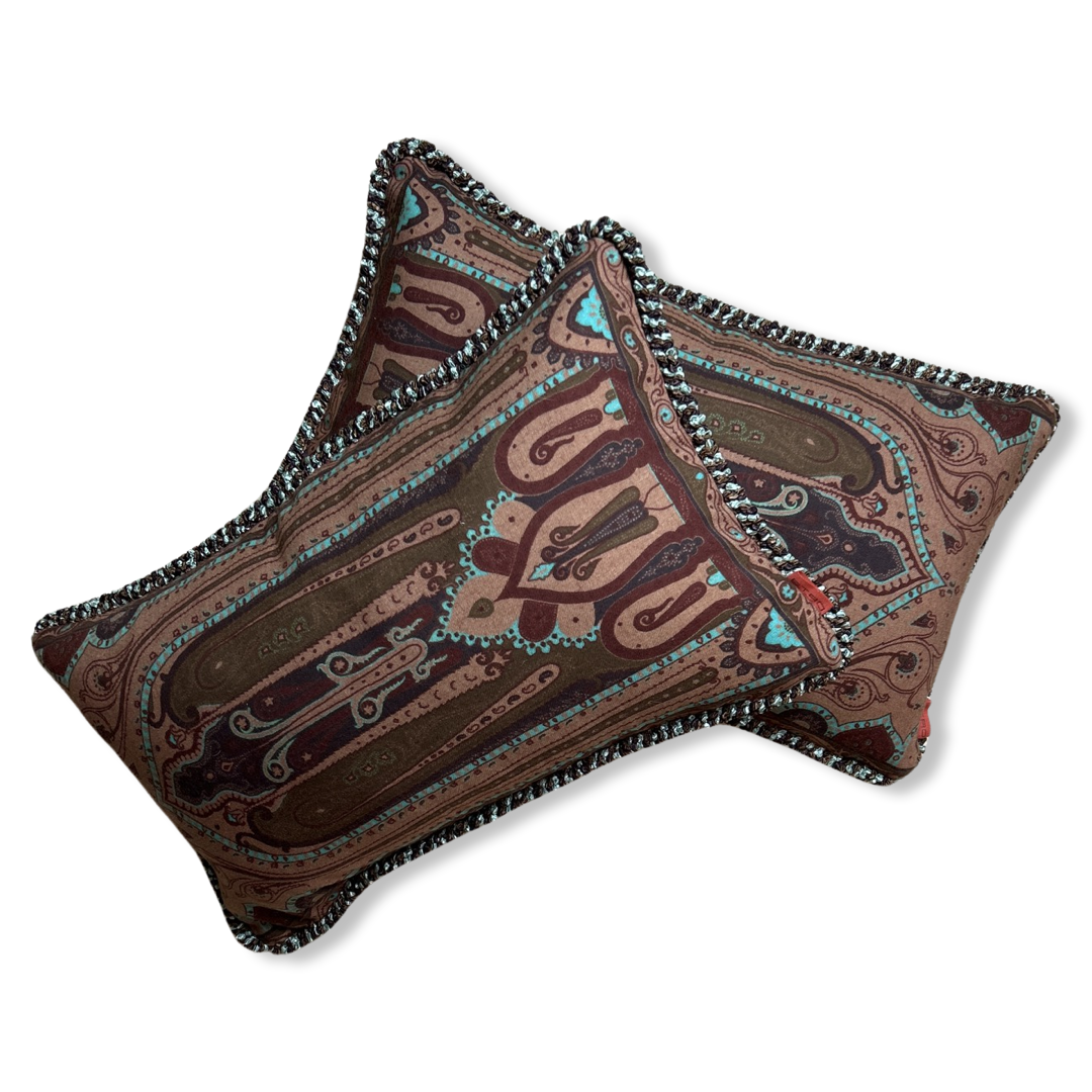 Turquoise Paisley Vintage Wool & Silk Scarf Pillows