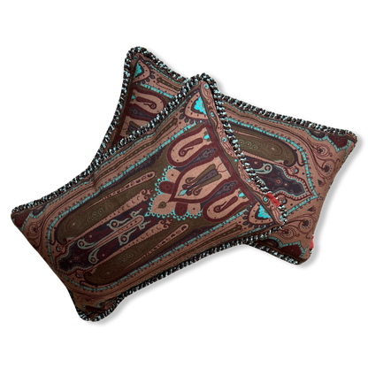 Turquoise Paisley Vintage Wool & Silk Scarf Pillows