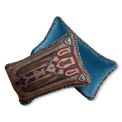 Vintage Etro Pillow Turquoise Paisley Vintage Wool & Silk Scarf Pillows at Vintage Luxe Up