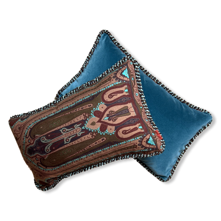Vintage Etro Pillow Turquoise Paisley Vintage Wool & Silk Scarf Pillows at Vintage Luxe Up