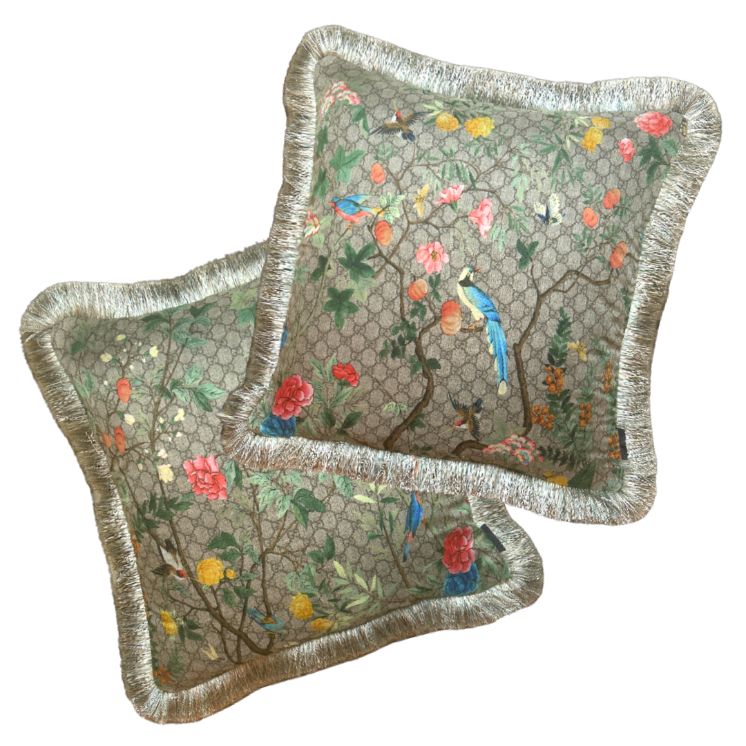 GUCCI Tree of Life Chinoiserie Silk Scarf Pillow