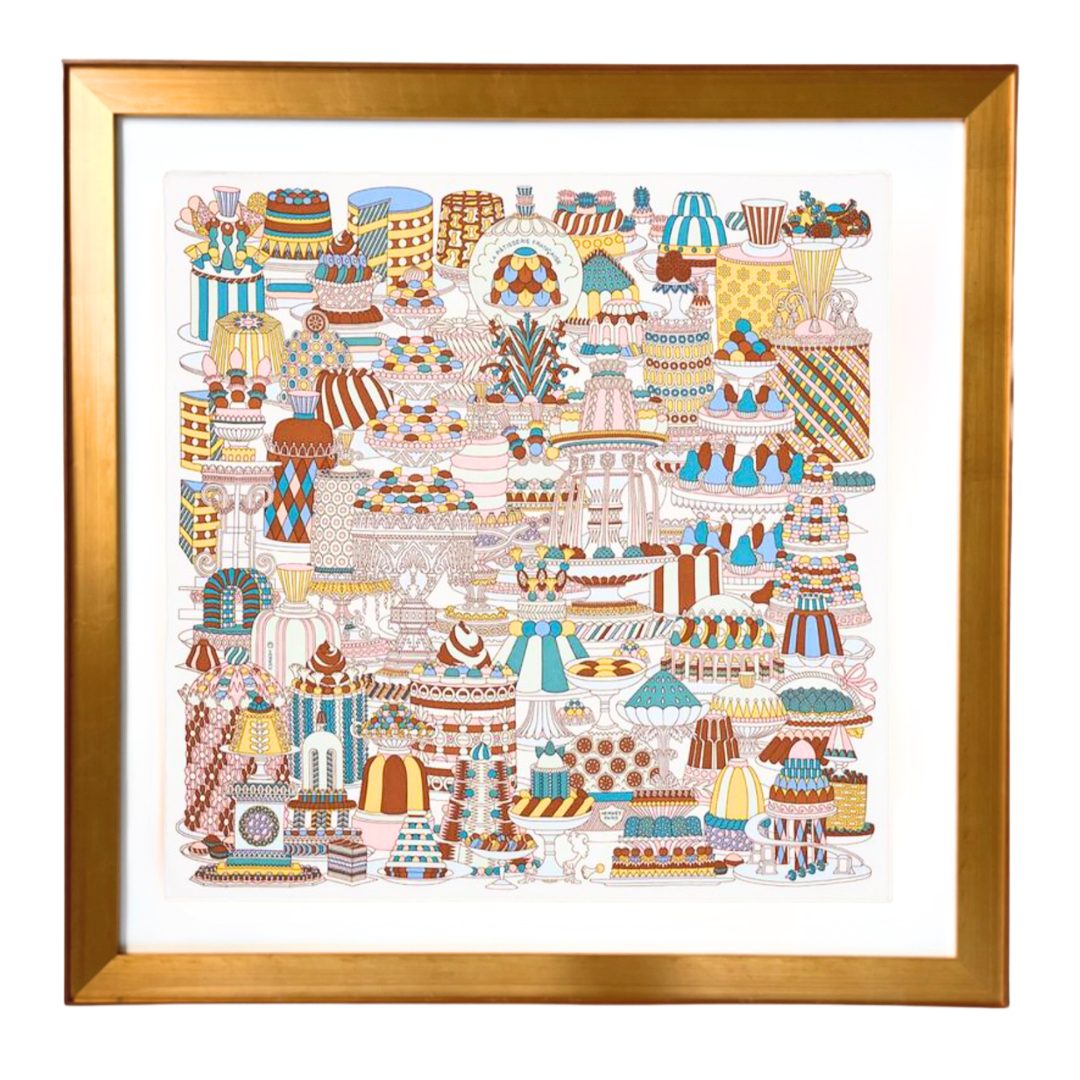 Patisserie Francaise Framed Vintage Silk Scarf 24"