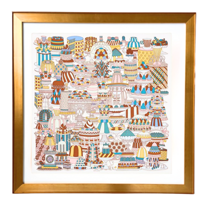 Patisserie Francaise Framed Vintage Silk Scarf 24"