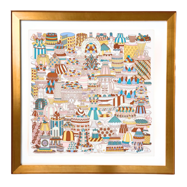 Patisserie Francaise Framed Vintage Silk Scarf 24"