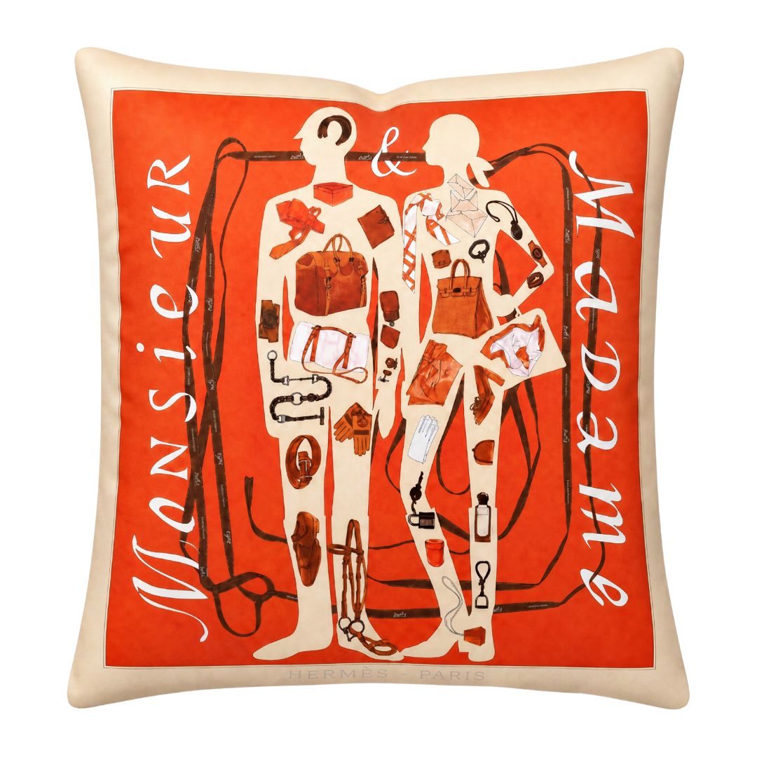 hermes monsieur et madame scarf pillow