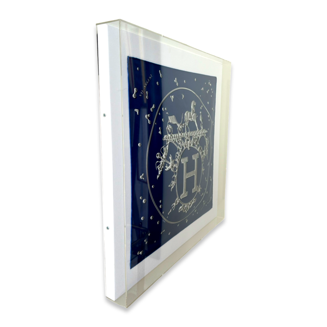 Vif Argent Acrylic Shadow Box Framed Vintage Silk Scarf 20"