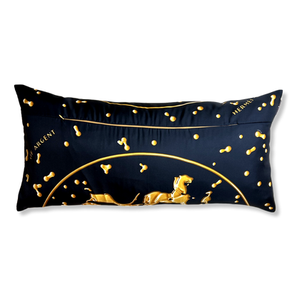Vif Argent Black & Gold Vintage Silk Scarf Lumbar Pillows 35"