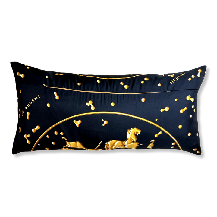 Vif Argent Black & Gold Vintage Silk Scarf Lumbar Pillows 35"
