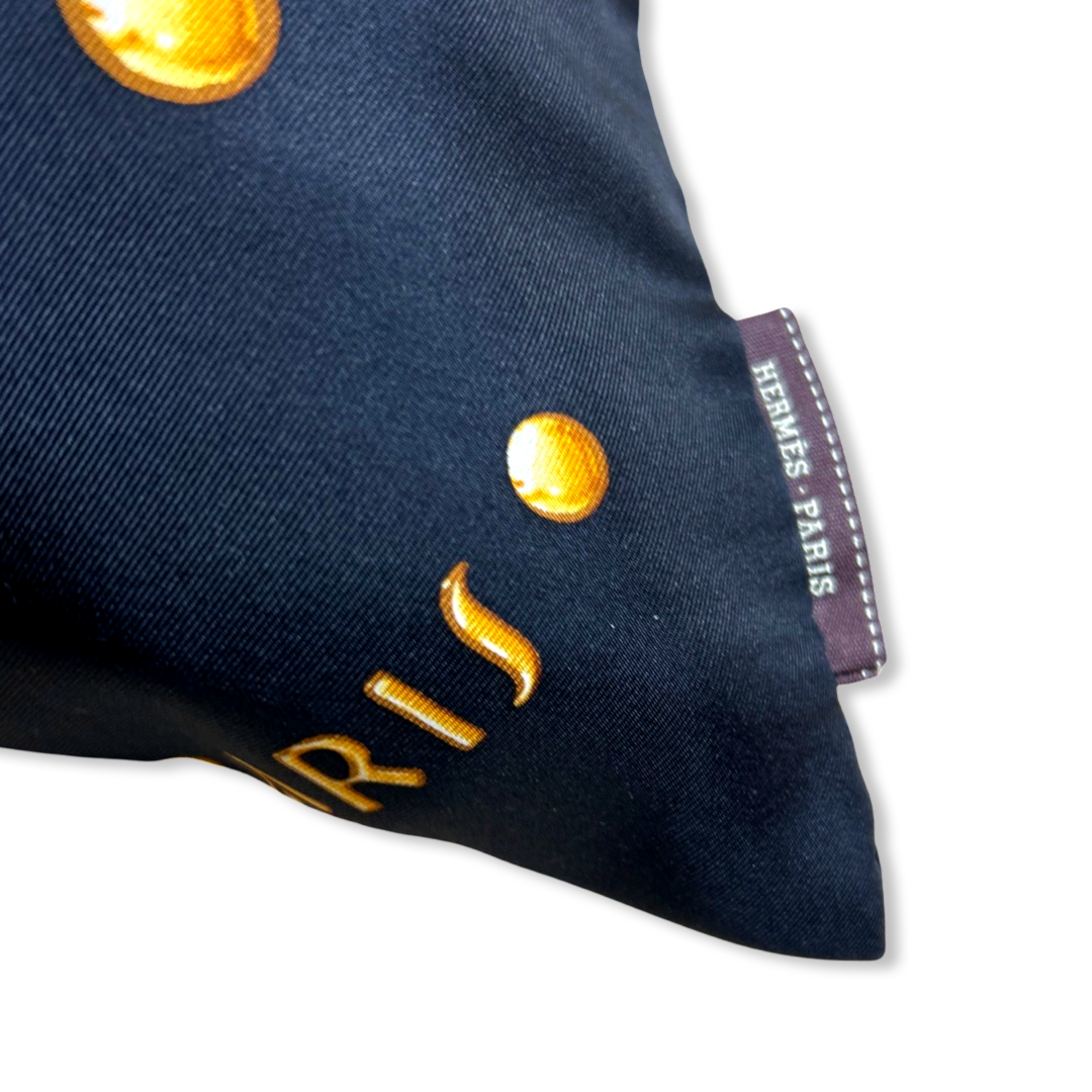 Vif Argent Black & Gold Vintage Silk Scarf Lumbar Pillows 35"