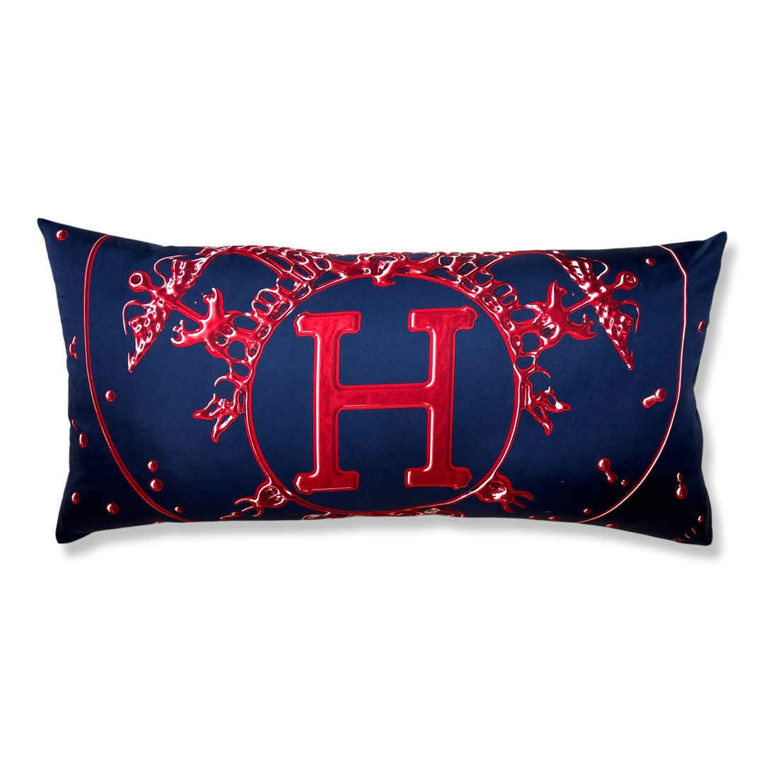 Vintage Hermes Pillow Vif Argent Blue Vintage Silk Scarf Lumbar Pillow 35" at Vintage Luxe Up