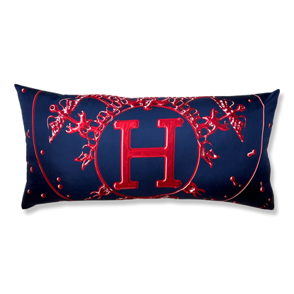 Vintage Hermes Pillow Vif Argent Blue Vintage Silk Scarf Lumbar Pillow 35" at Vintage Luxe Up