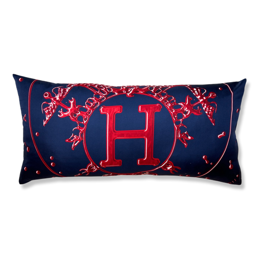 Vintage Hermes Pillow Vif Argent Blue Vintage Silk Scarf Lumbar Pillow 35" at Vintage Luxe Up