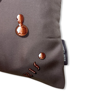Vif Argent Brown & Gold Vintage Silk Scarf Lumbar Pillow 35"