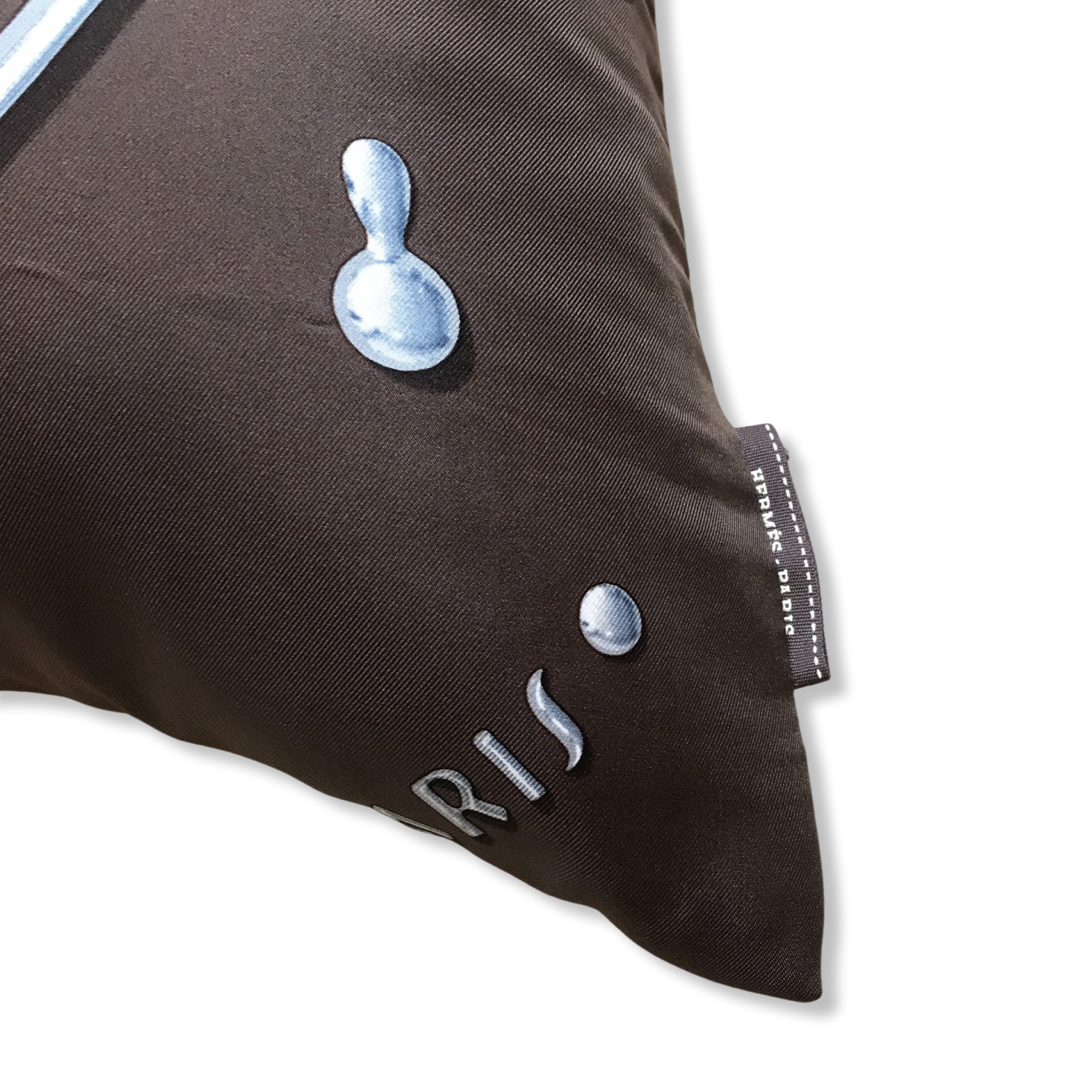Vif Argent Brown & Silver Vintage Silk Scarf Lumbar Pillows 35"