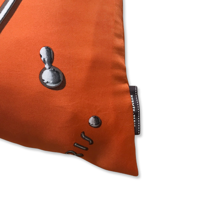 Vif Argent Orange & Silver Vintage Silk Scarf Lumbar Pillow 35"