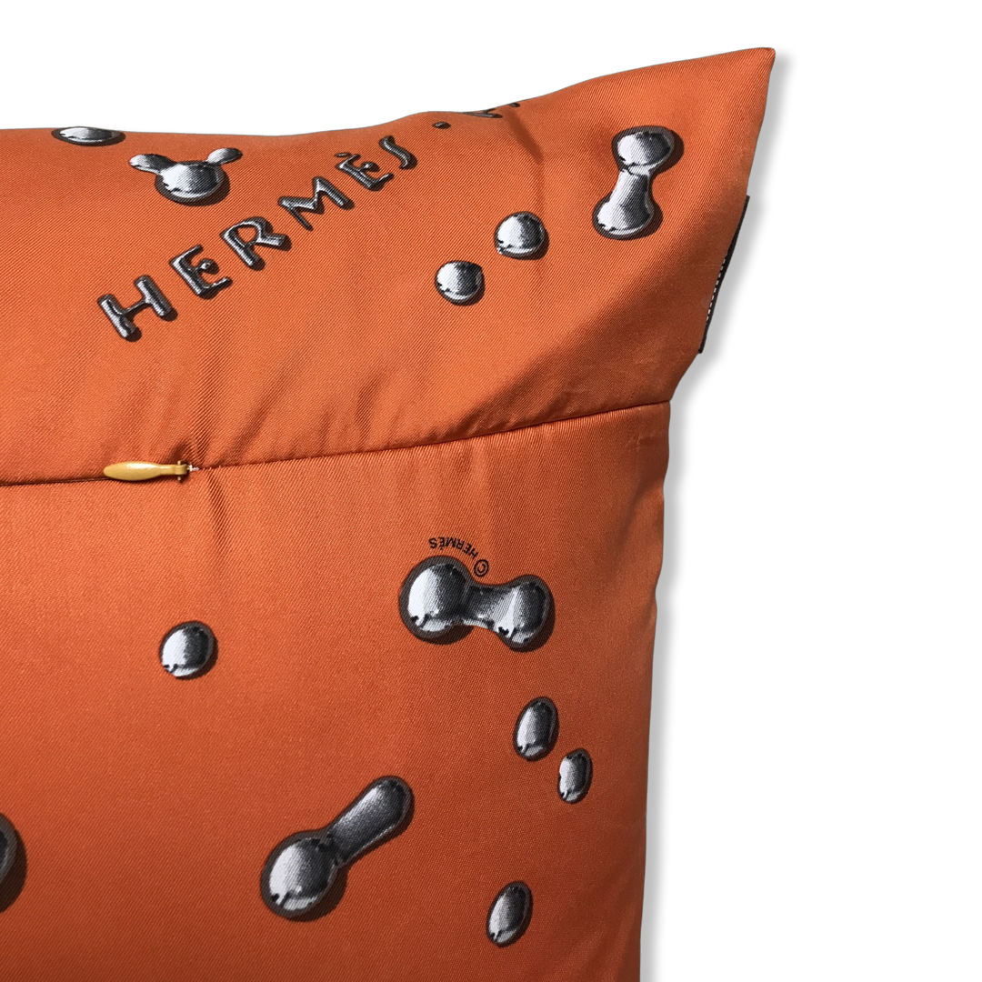 Vif Argent Orange & Silver Vintage Silk Scarf Lumbar Pillows 35"