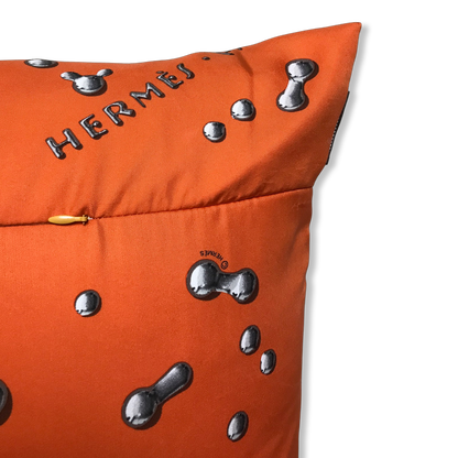 Vif Argent Orange & Silver Vintage Silk Scarf Lumbar Pillows 35"