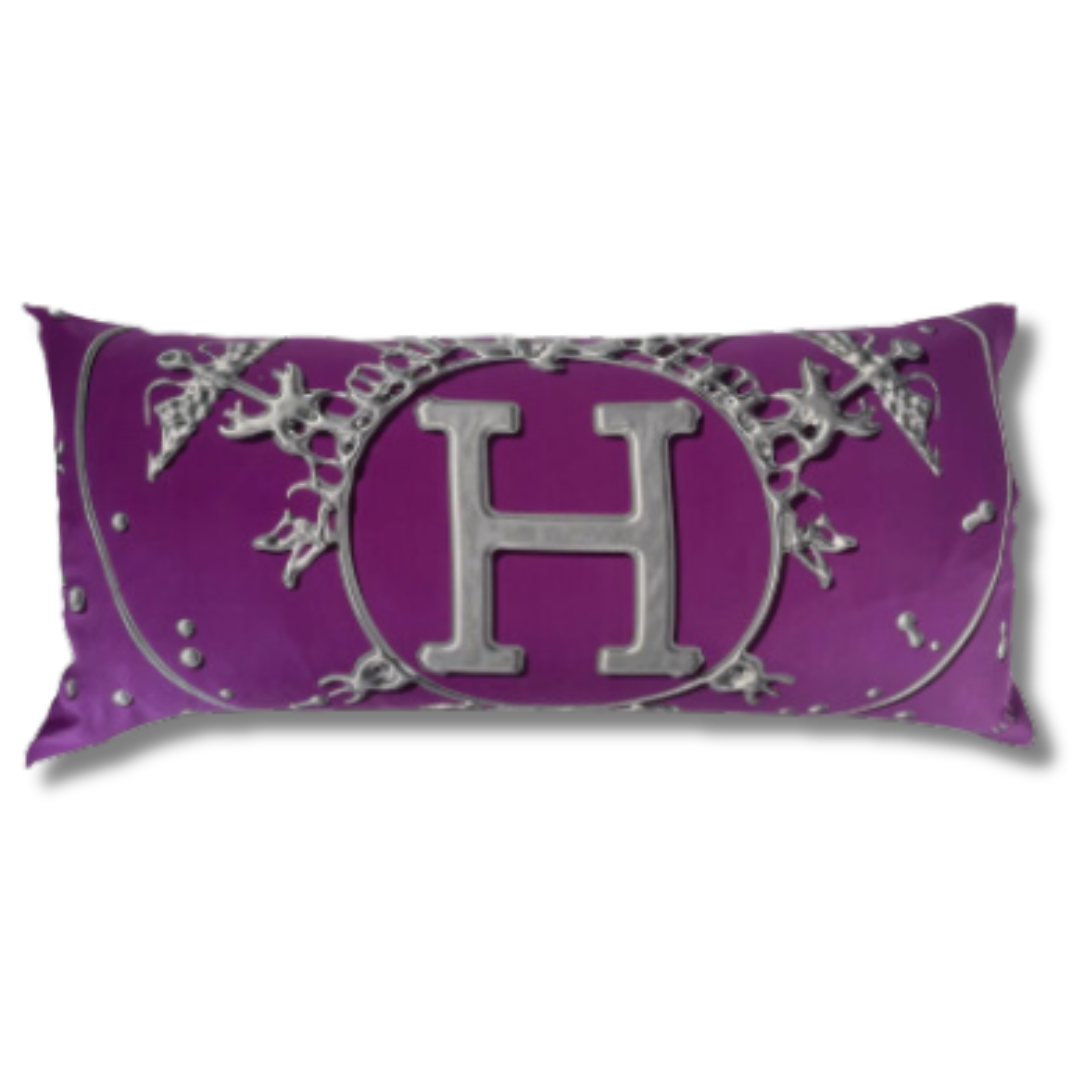 Vintage Hermes Pillow Vif Argent Purple Vintage Silk Scarf Lumbar Pillows 35" at Vintage Luxe Up