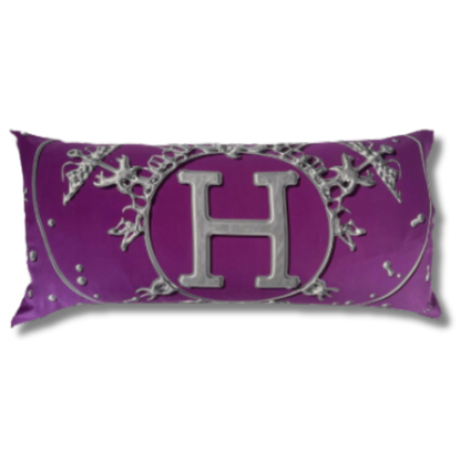 Vintage Hermes Pillow Vif Argent Purple Vintage Silk Scarf Lumbar Pillows 35" at Vintage Luxe Up
