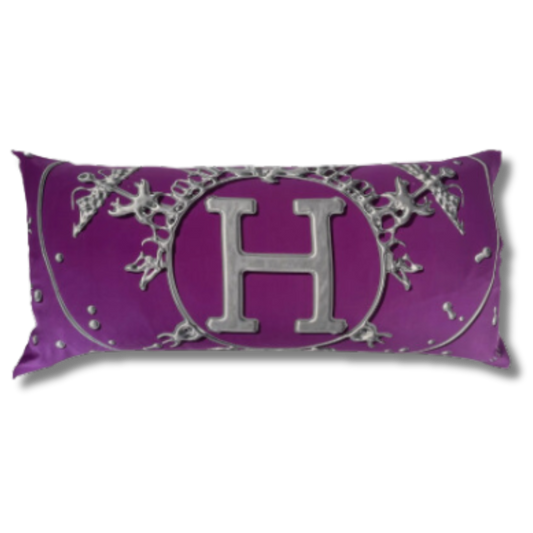Vintage Hermes Pillow Vif Argent Purple Vintage Silk Scarf Lumbar Pillows 35" at Vintage Luxe Up