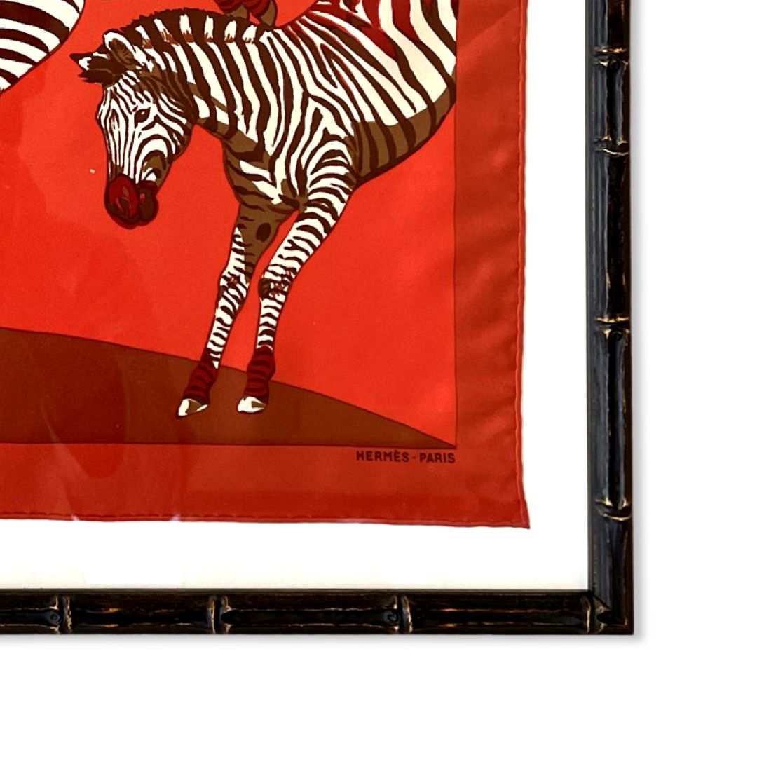 Zebras II Framed Vintage Silk Scarf 20"