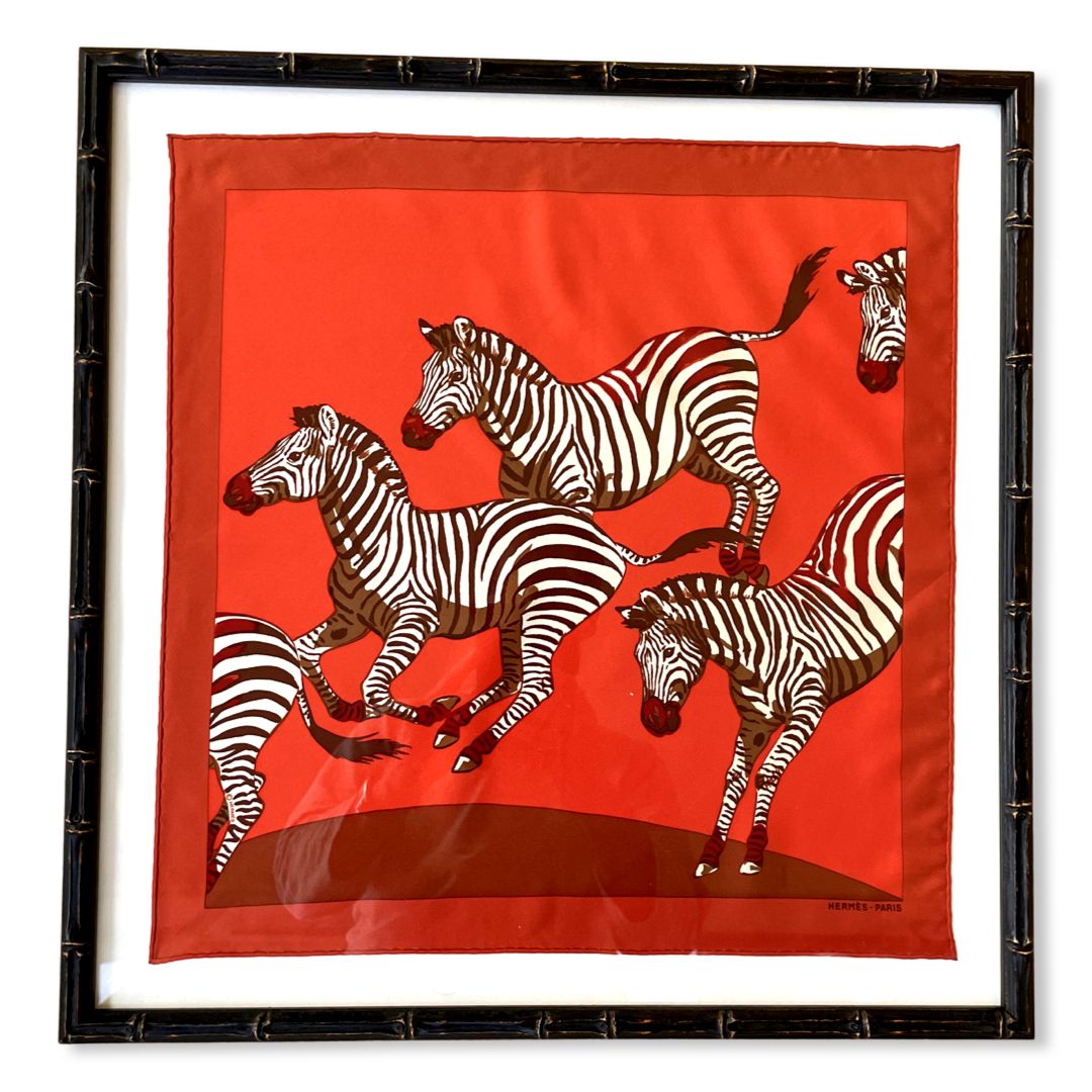 Zebras II Framed Vintage Silk Scarf 20"