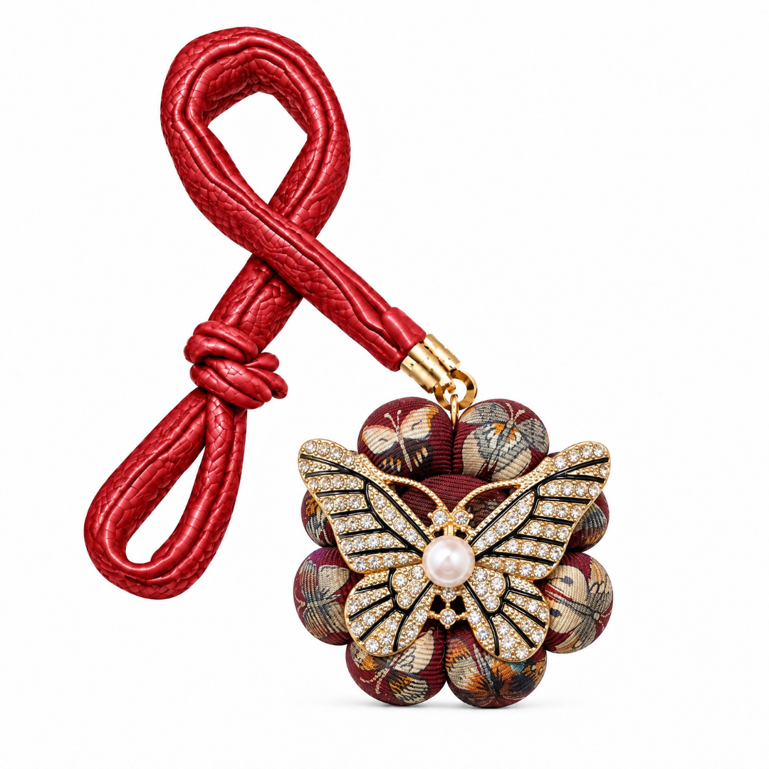 Butterfly Print Vintage Silk Necktie Bag Charm