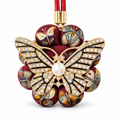 Butterfly Print Vintage Silk Necktie Bag Charm