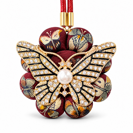 Butterfly Print Vintage Silk Necktie Bag Charm