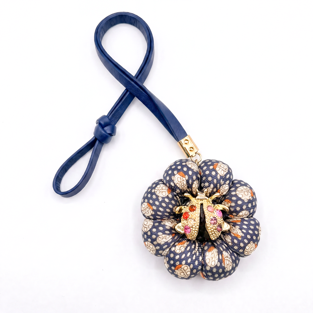 Ladybug Print Vintage Silk Necktie Bag Charm