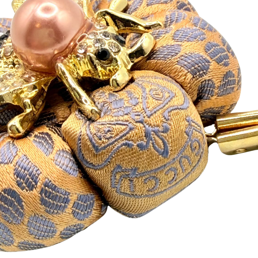 Shield Print Bumblebee Vintage Silk Necktie Bag Charm